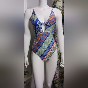 Nanette Lepore Scarf Patchwork Goddess One-Piece Swimsuit Multicolor Size 6